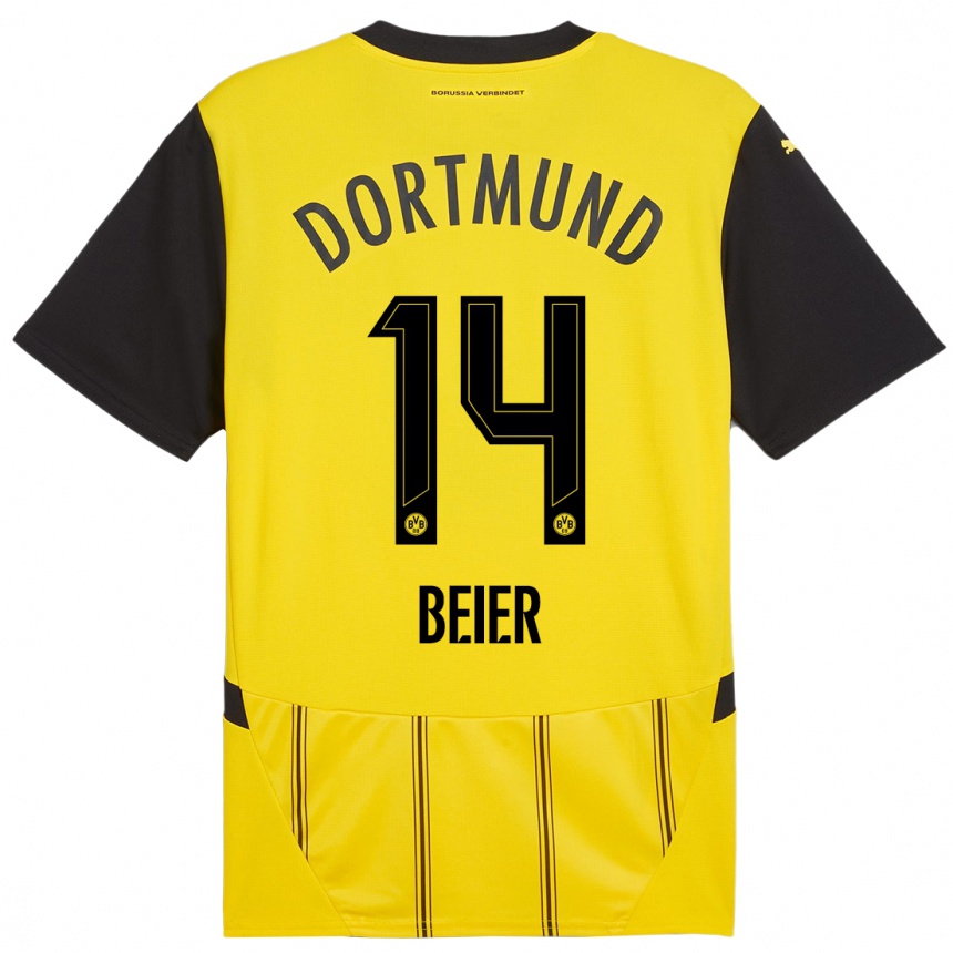 Hombre Fútbol Camiseta Maximilian Beier #14 Amarillo Negro 1ª Equipación 2024/25 Perú