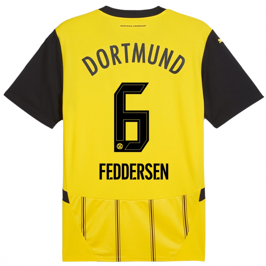 Hombre Fútbol Camiseta Jonas Feddersen #6 Amarillo Negro 1ª Equipación 2024/25 Perú