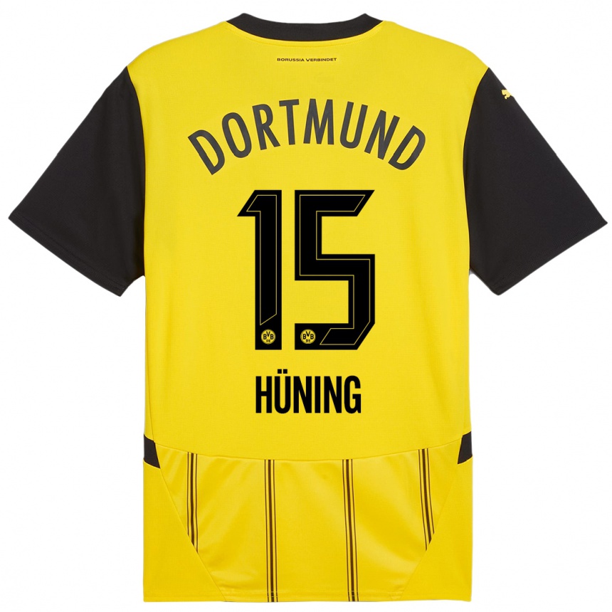 Hombre Fútbol Camiseta Ben Hüning #15 Amarillo Negro 1ª Equipación 2024/25 Perú