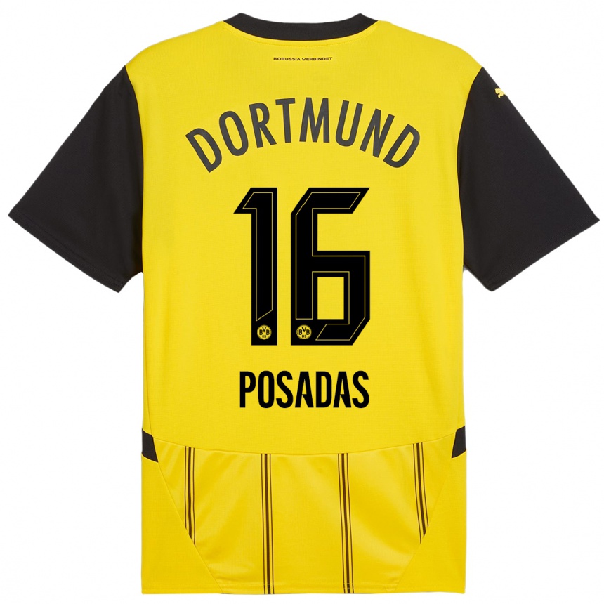 Hombre Fútbol Camiseta Leonardo Posadas #16 Amarillo Negro 1ª Equipación 2024/25 Perú