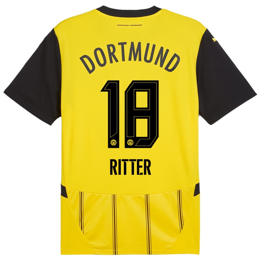 Hombre Fútbol Camiseta Roméo Ritter #18 Amarillo Negro 1ª Equipación 2024/25 Perú