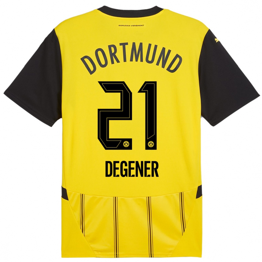 Hombre Fútbol Camiseta Tim Degener #21 Amarillo Negro 1ª Equipación 2024/25 Perú