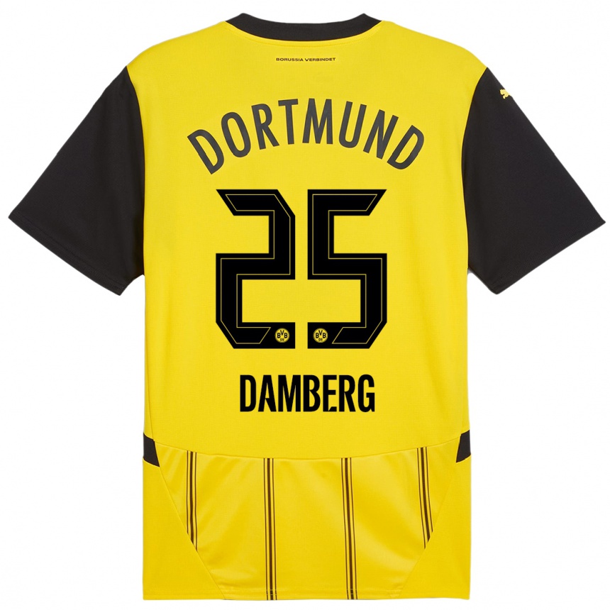 Hombre Fútbol Camiseta Niclas Damberg #25 Amarillo Negro 1ª Equipación 2024/25 Perú