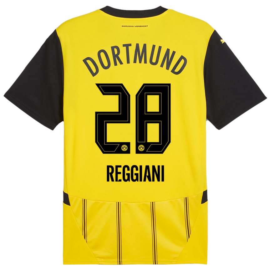 Hombre Fútbol Camiseta Luca Reggiani #28 Amarillo Negro 1ª Equipación 2024/25 Perú