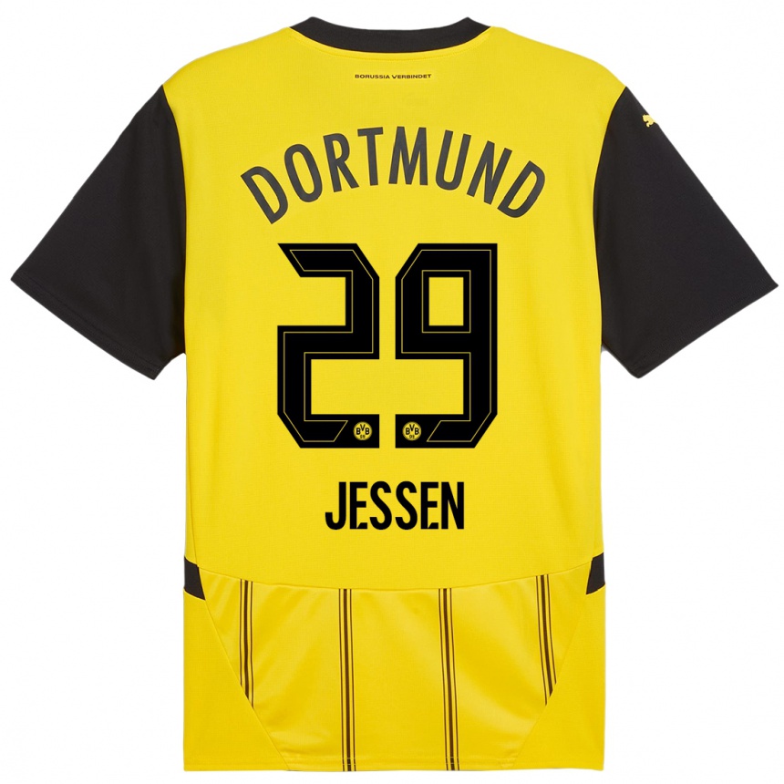 Hombre Fútbol Camiseta Niklas Jessen #29 Amarillo Negro 1ª Equipación 2024/25 Perú