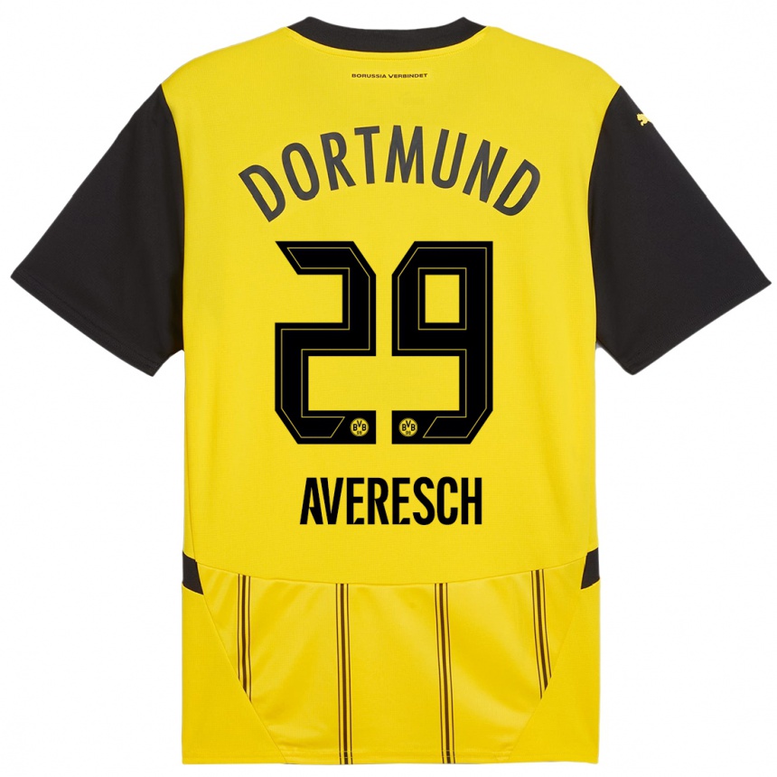 Hombre Fútbol Camiseta Noah Averesch #29 Amarillo Negro 1ª Equipación 2024/25 Perú