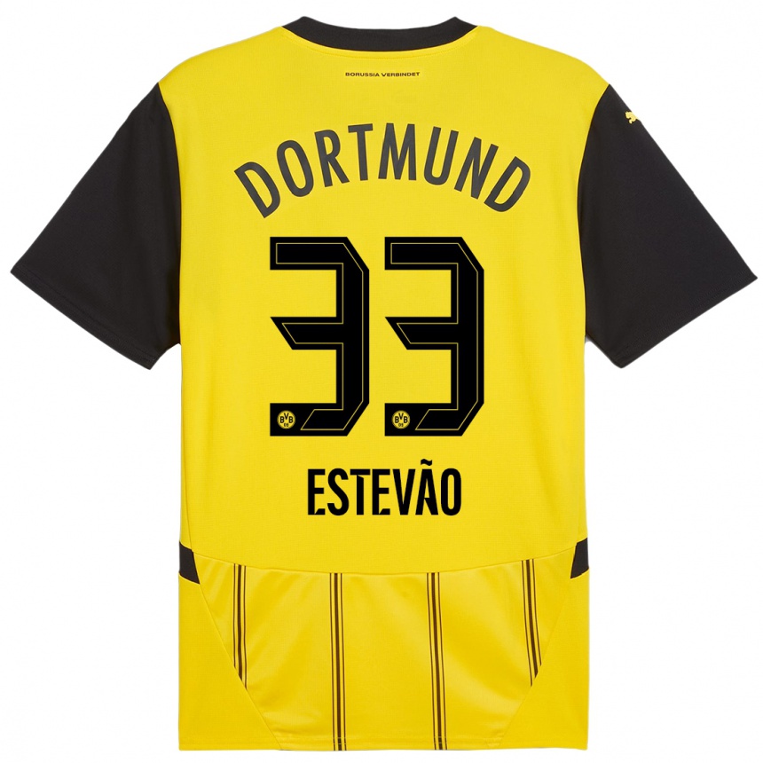 Hombre Fútbol Camiseta Tiago Estevão #33 Amarillo Negro 1ª Equipación 2024/25 Perú