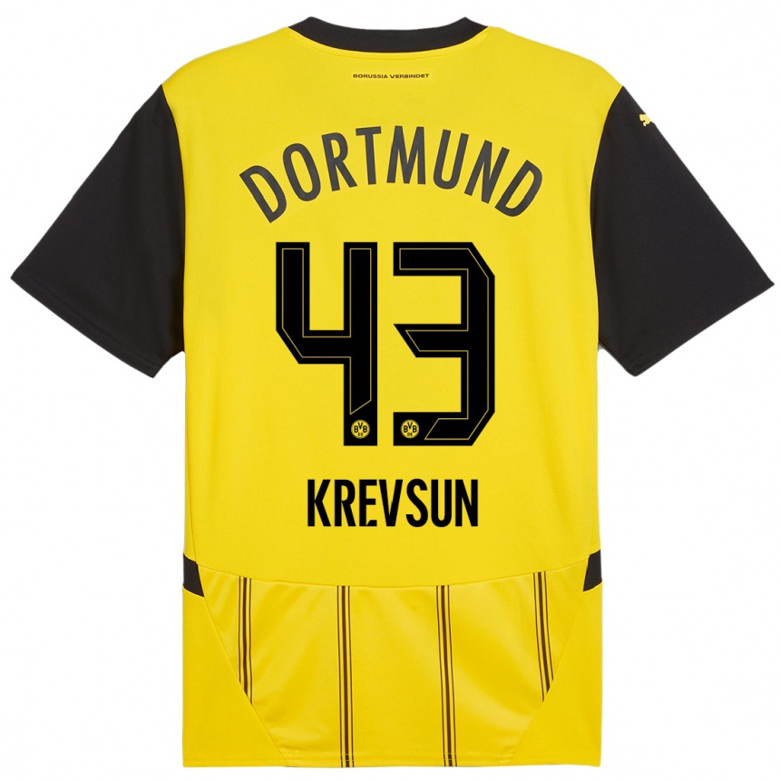 Hombre Fútbol Camiseta Danylo Krevsun #43 Amarillo Negro 1ª Equipación 2024/25 Perú