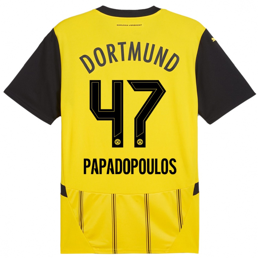 Hombre Fútbol Camiseta Antonios Papadopoulos #47 Amarillo Negro 1ª Equipación 2024/25 Perú