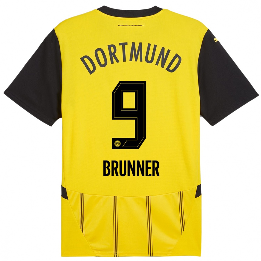 Hombre Fútbol Camiseta Paris Brunner #9 Amarillo Negro 1ª Equipación 2024/25 Perú