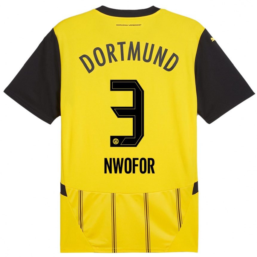 Hombre Fútbol Camiseta Jamie Nwofor #3 Amarillo Negro 1ª Equipación 2024/25 Perú