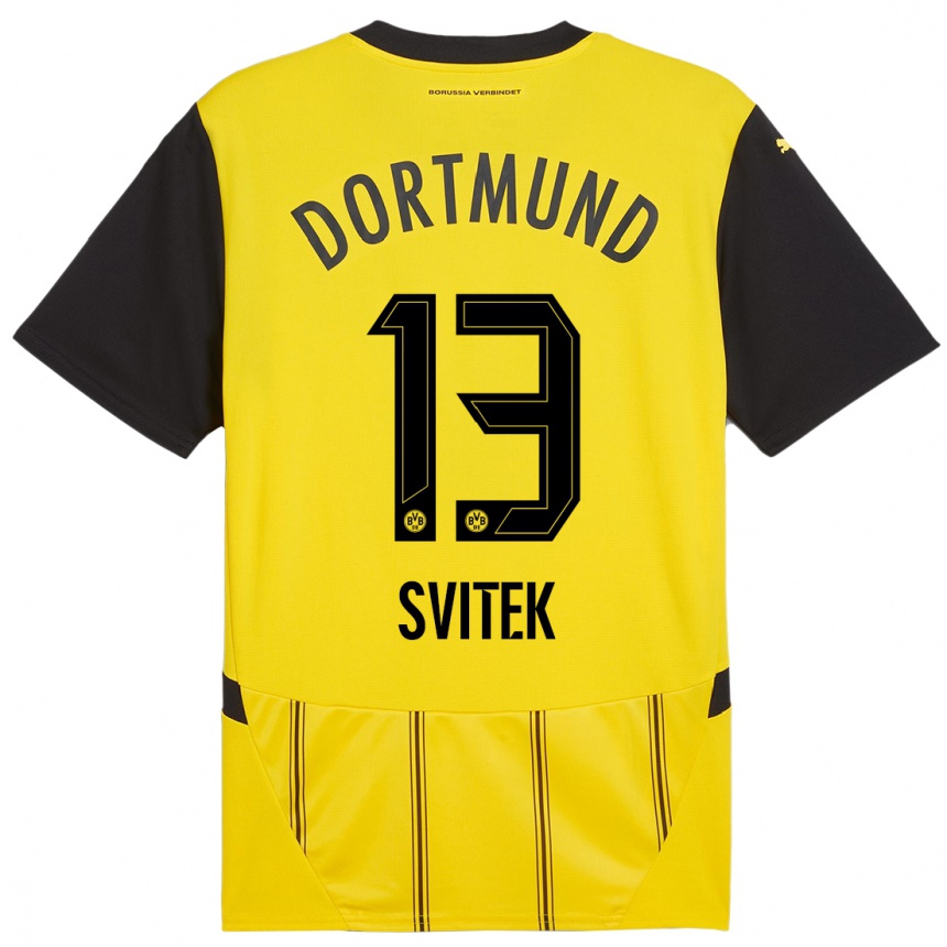 Hombre Fútbol Camiseta Leon Svitek #13 Amarillo Negro 1ª Equipación 2024/25 Perú