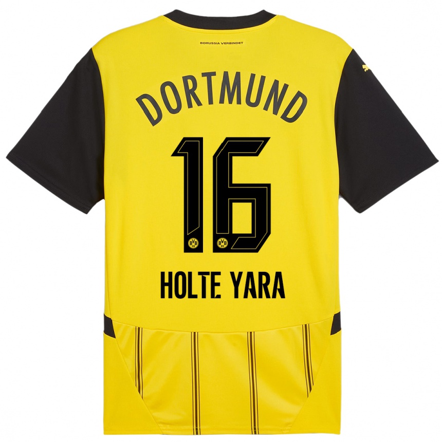 Hombre Fútbol Camiseta Ten Holte Yara #16 Amarillo Negro 1ª Equipación 2024/25 Perú