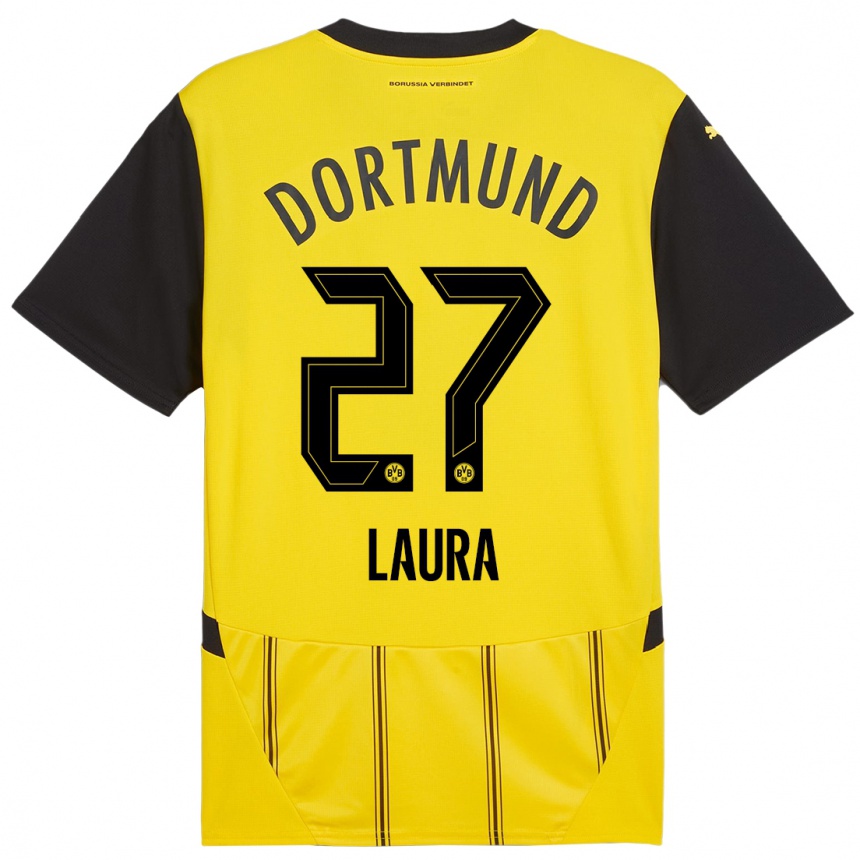 Hombre Fútbol Camiseta Van Der Heijden Laura #27 Amarillo Negro 1ª Equipación 2024/25 Perú