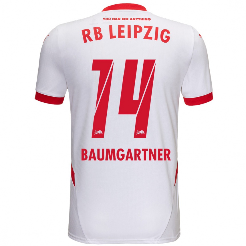 Hombre Fútbol Camiseta Christoph Baumgartner #14 Blanco Rojo 1ª Equipación 2024/25 Perú