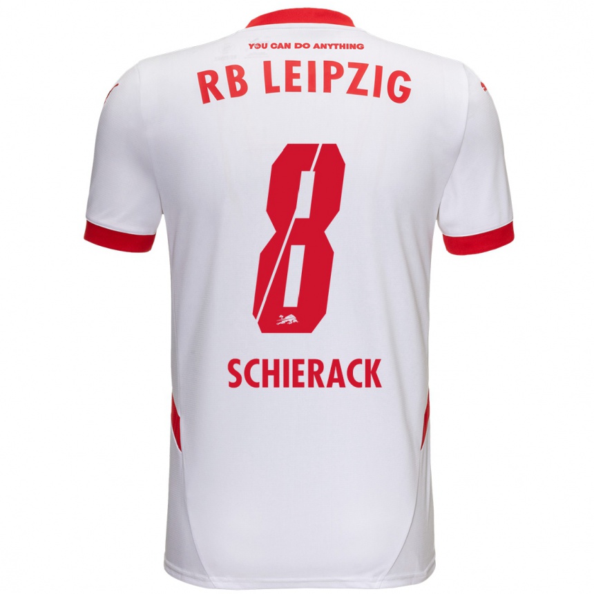 Hombre Fútbol Camiseta Simon Schierack #8 Blanco Rojo 1ª Equipación 2024/25 Perú