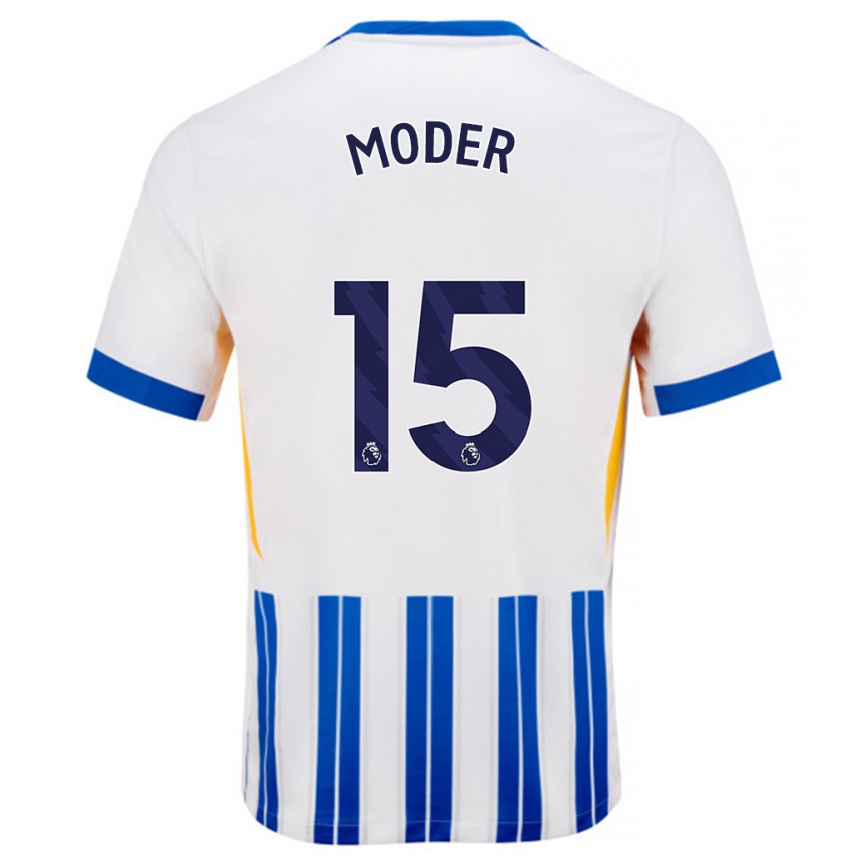 Hombre Fútbol Camiseta Jakub Moder #15 Blanco Azul Rayas 1ª Equipación 2024/25 Perú