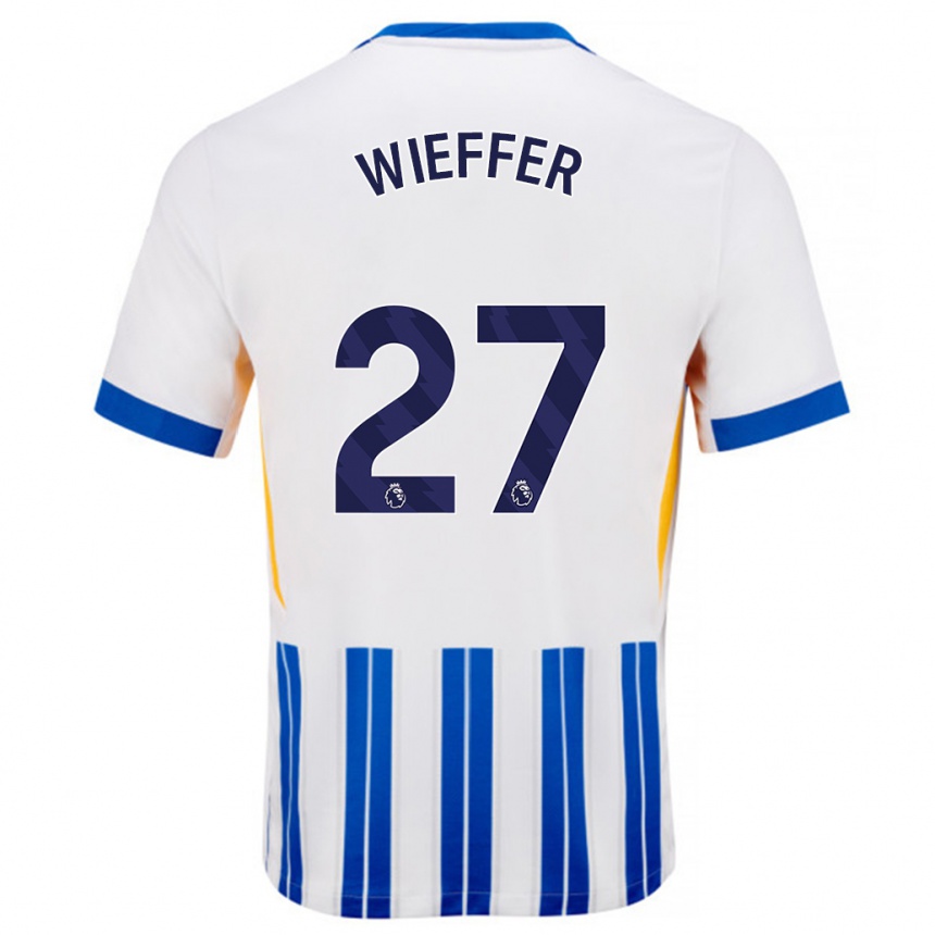 Hombre Fútbol Camiseta Mats Wieffer #27 Blanco Azul Rayas 1ª Equipación 2024/25 Perú