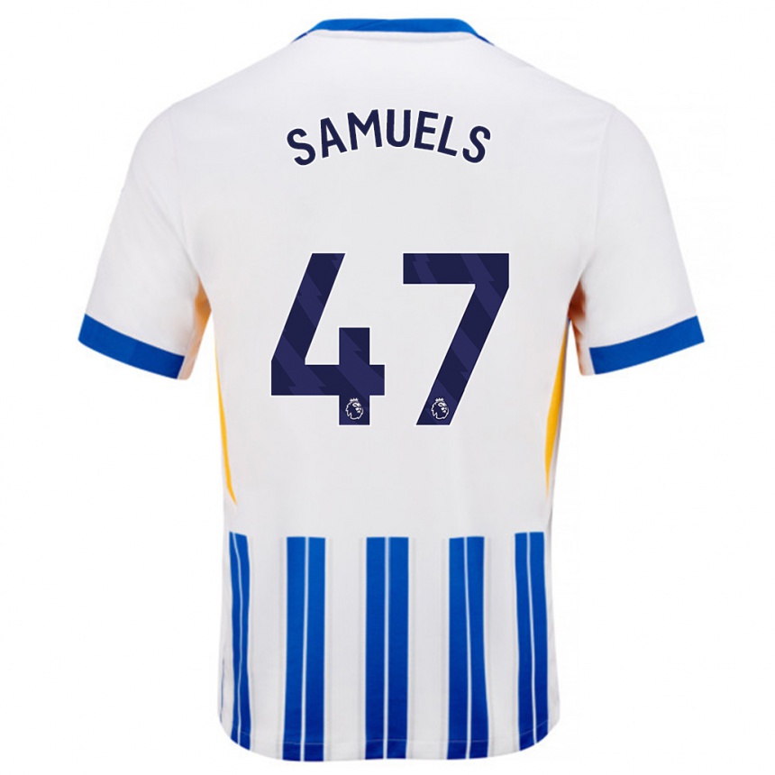 Hombre Fútbol Camiseta Imari Samuels #47 Blanco Azul Rayas 1ª Equipación 2024/25 Perú