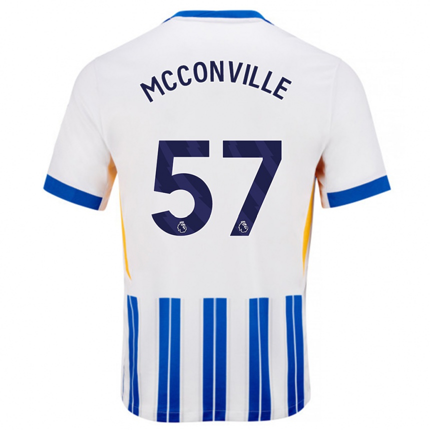 Hombre Fútbol Camiseta Ruairi Mcconville #57 Blanco Azul Rayas 1ª Equipación 2024/25 Perú