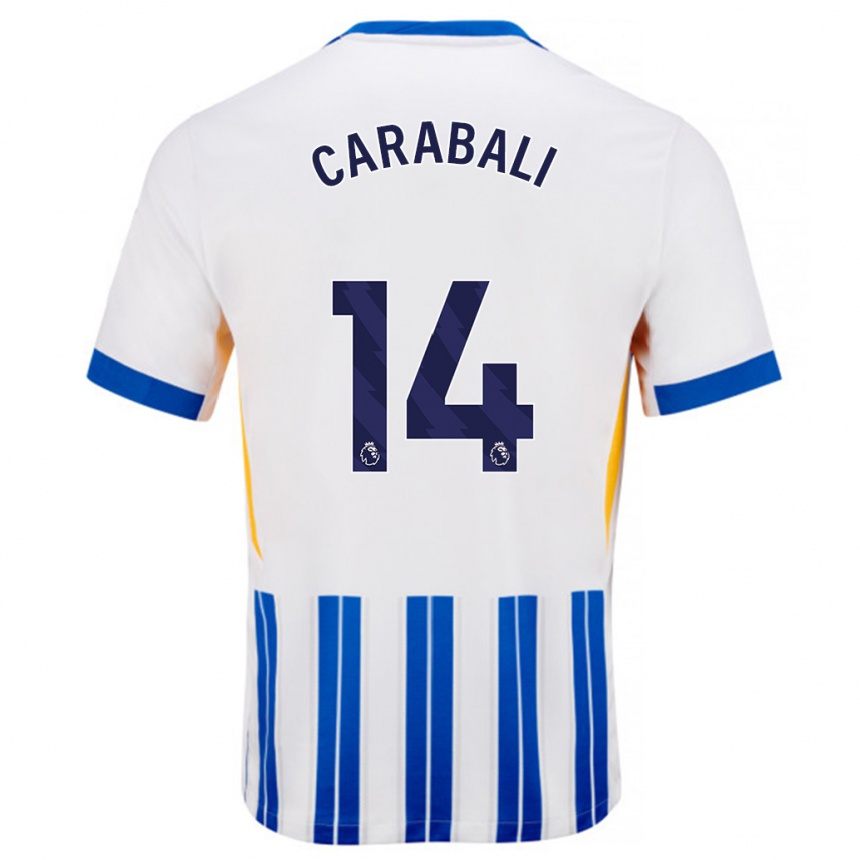 Hombre Fútbol Camiseta Jorelyn Andrea Carabalí Martínez #14 Blanco Azul Rayas 1ª Equipación 2024/25 Perú