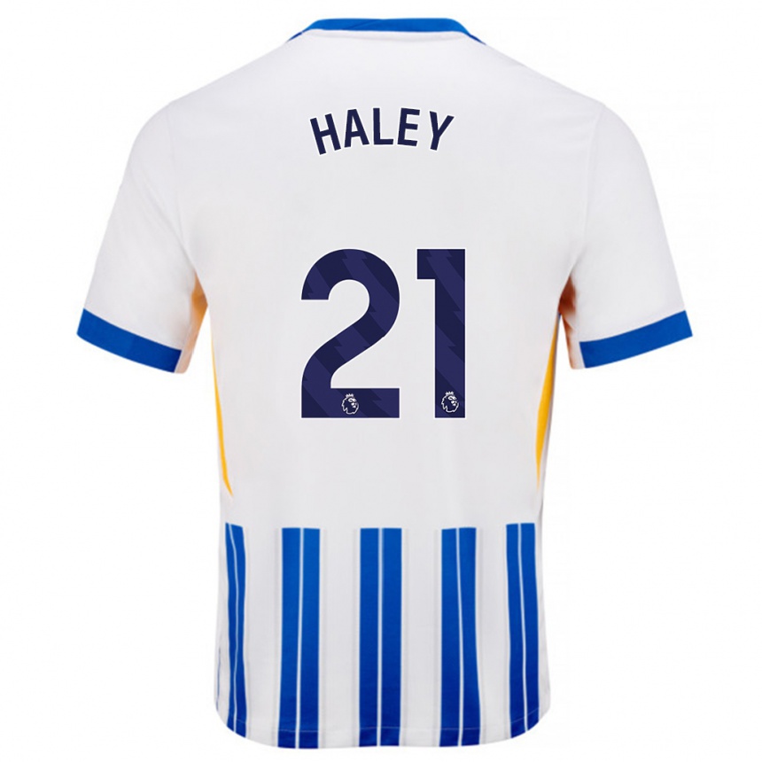 Hombre Fútbol Camiseta Madison Haley #21 Blanco Azul Rayas 1ª Equipación 2024/25 Perú