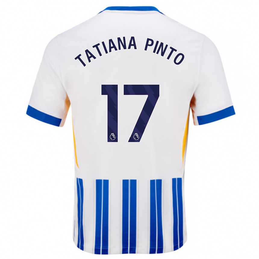 Hombre Fútbol Camiseta Tatiana Vanessa Ferreira Pinto #17 Blanco Azul Rayas 1ª Equipación 2024/25 Perú