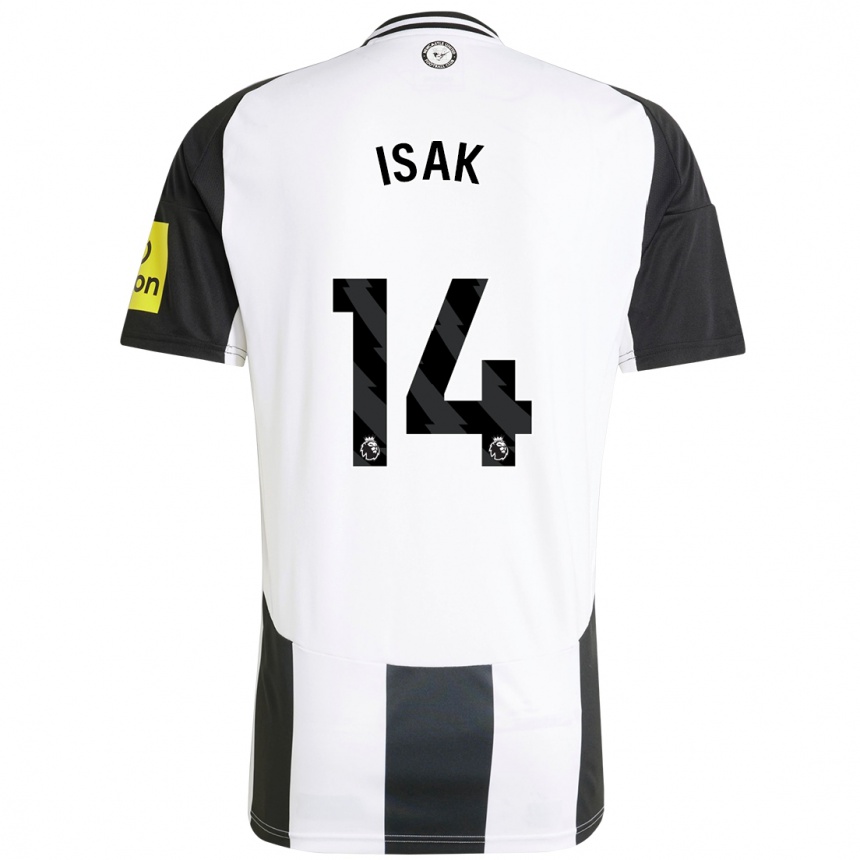 Hombre Fútbol Camiseta Alexander Isak #14 Blanco Negro 1ª Equipación 2024/25 Perú