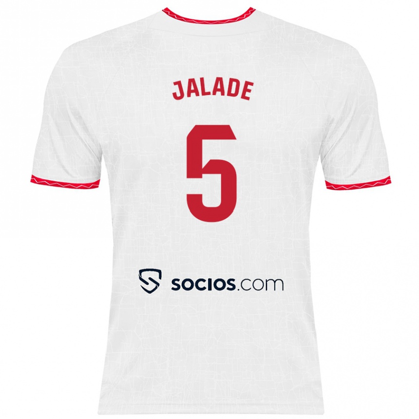 Hombre Fútbol Camiseta Robert Jalade #5 Blanco Rojo 1ª Equipación 2024/25 Perú