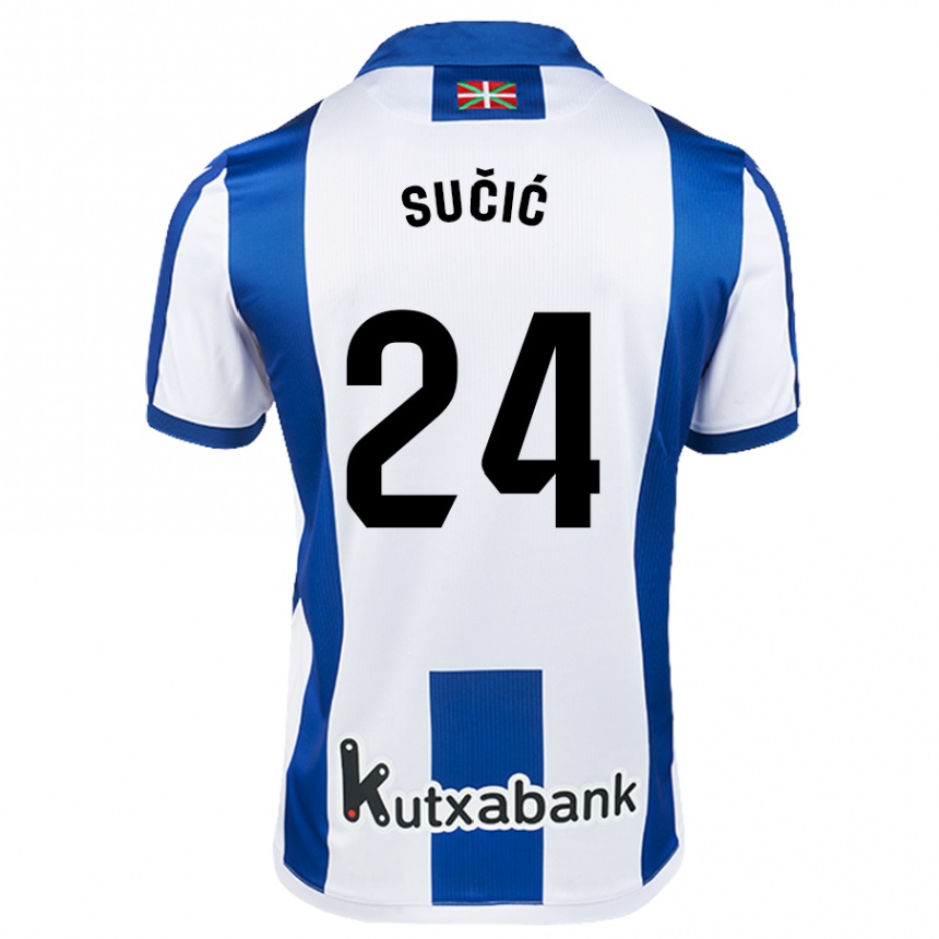 Hombre Fútbol Camiseta Luka Sucic #24 Blanco Azul 1ª Equipación 2024/25 Perú