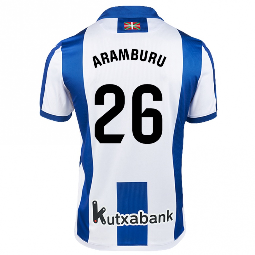 Hombre Fútbol Camiseta Jon Aramburu #26 Blanco Azul 1ª Equipación 2024/25 Perú