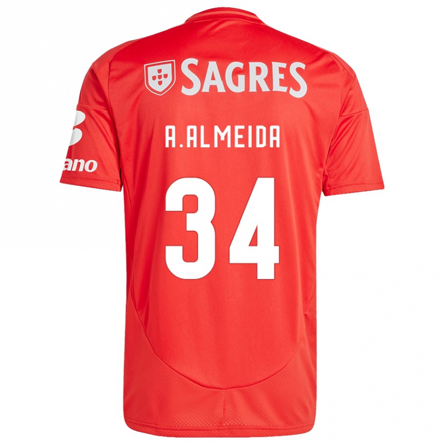 Hombre Fútbol Camiseta Andre Almeida #34 Rojo Blanco 1ª Equipación 2024/25 Perú