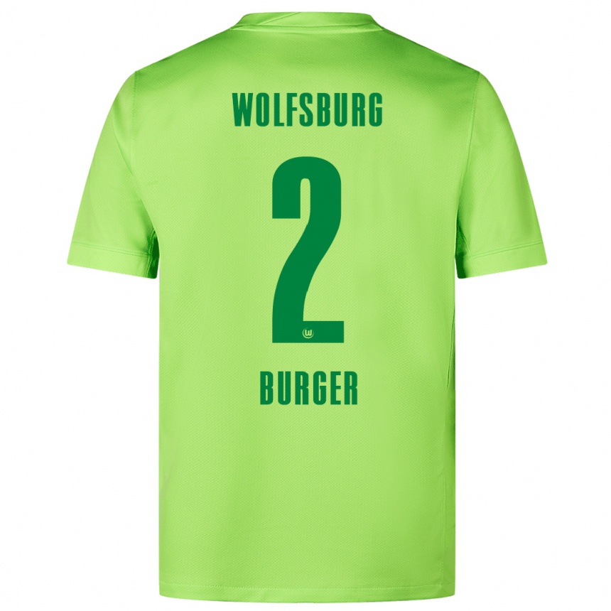 Hombre Fútbol Camiseta Jan Bürger #2 Verde Fluorescente 1ª Equipación 2024/25 Perú