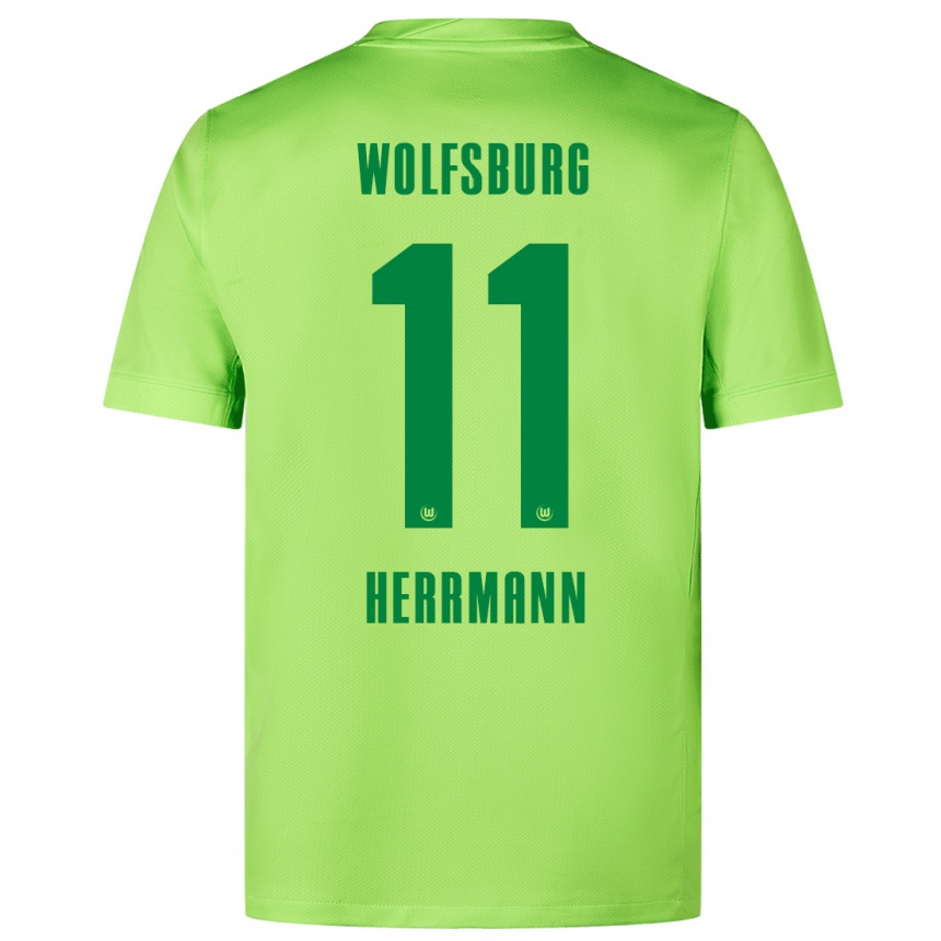 Hombre Fútbol Camiseta Max Herrmann #11 Verde Fluorescente 1ª Equipación 2024/25 Perú