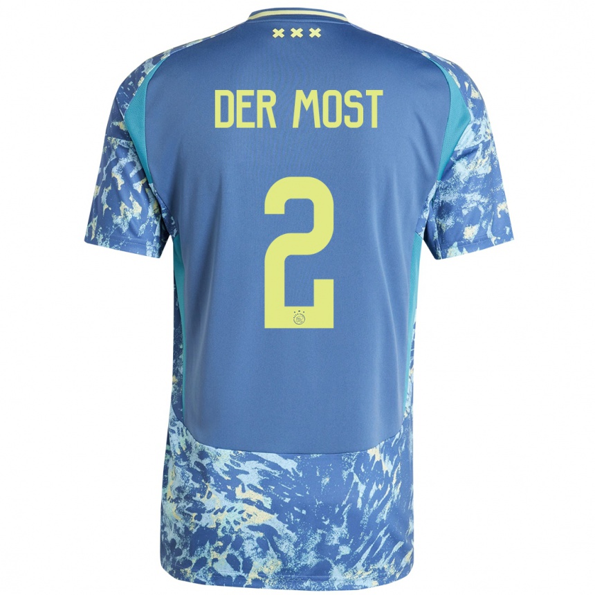 Hombre Fútbol Camiseta Liza Van Der Most #2 Gris Azul Amarillo 2ª Equipación 2024/25 Perú