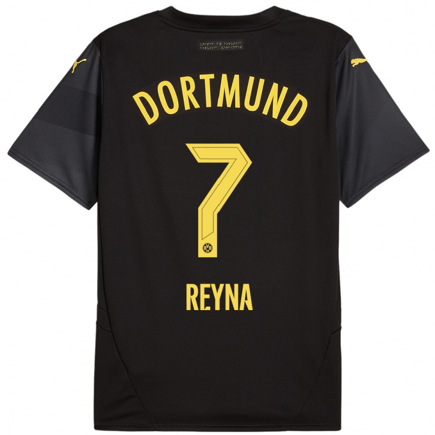 Hombre Fútbol Camiseta Giovanni Reyna #7 Negro Amarillo 2ª Equipación 2024/25 Perú