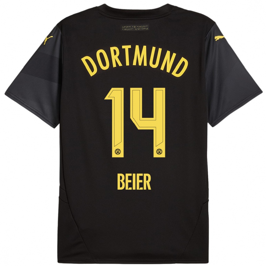 Hombre Fútbol Camiseta Maximilian Beier #14 Negro Amarillo 2ª Equipación 2024/25 Perú