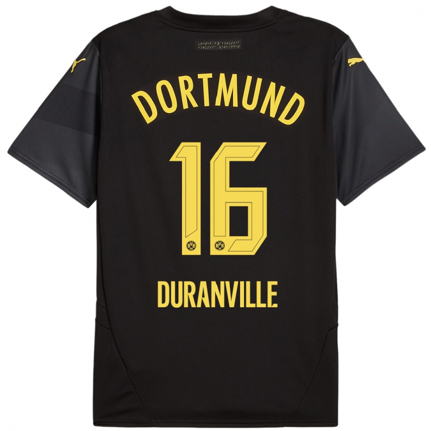 Hombre Fútbol Camiseta Julien Duranville #16 Negro Amarillo 2ª Equipación 2024/25 Perú