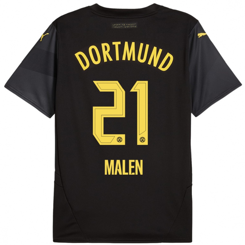 Hombre Fútbol Camiseta Donyell Malen #21 Negro Amarillo 2ª Equipación 2024/25 Perú