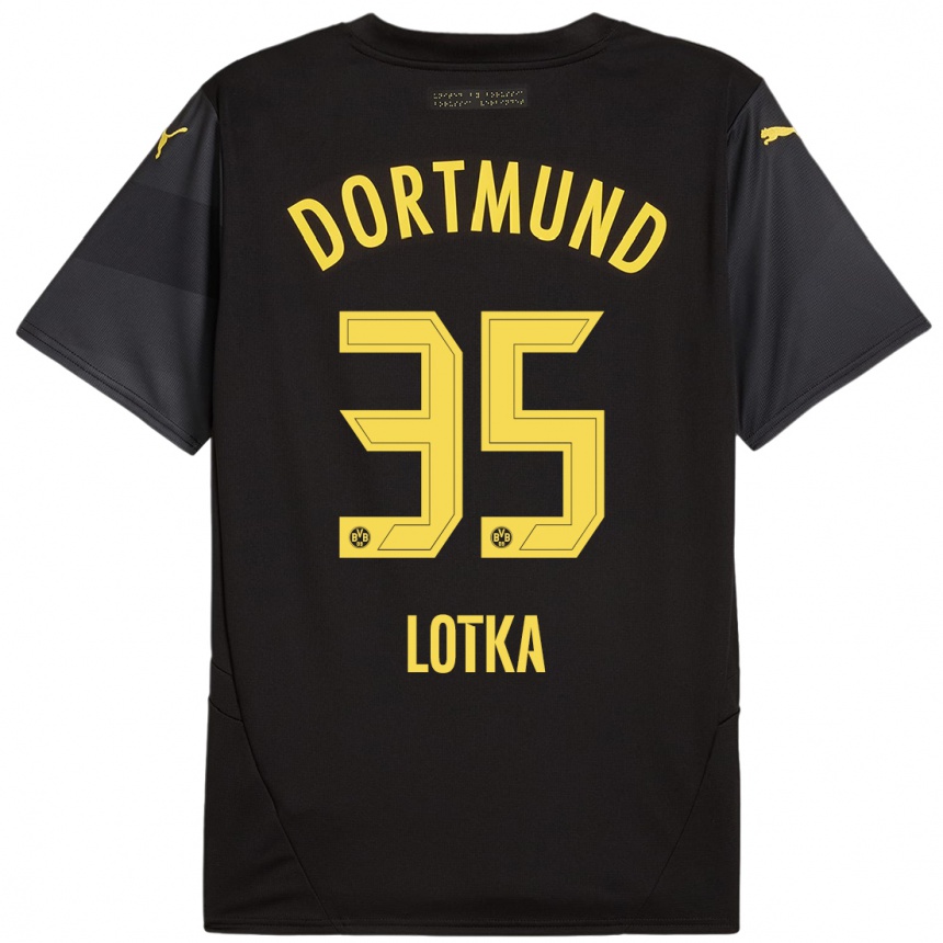 Hombre Fútbol Camiseta Marcel Lotka #35 Negro Amarillo 2ª Equipación 2024/25 Perú