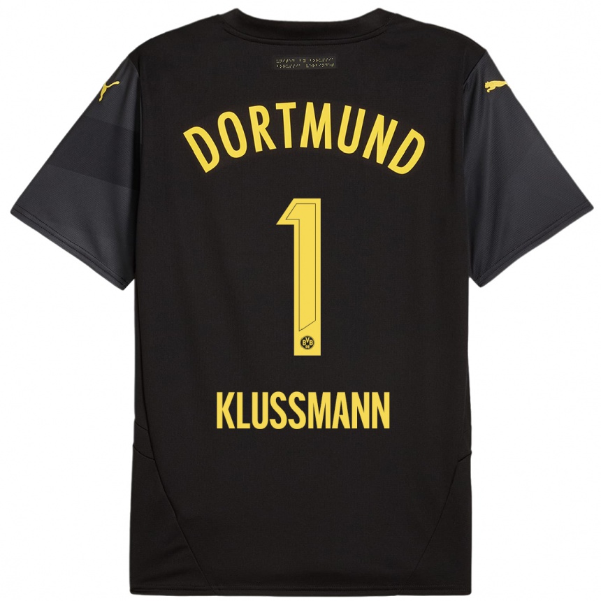 Hombre Fútbol Camiseta Leon Klußmann #1 Negro Amarillo 2ª Equipación 2024/25 Perú