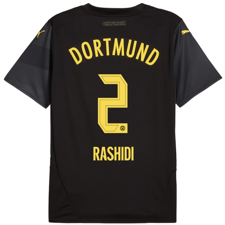 Hombre Fútbol Camiseta William Rashidi #2 Negro Amarillo 2ª Equipación 2024/25 Perú