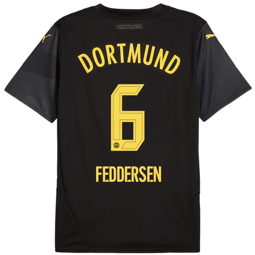 Hombre Fútbol Camiseta Jonas Feddersen #6 Negro Amarillo 2ª Equipación 2024/25 Perú