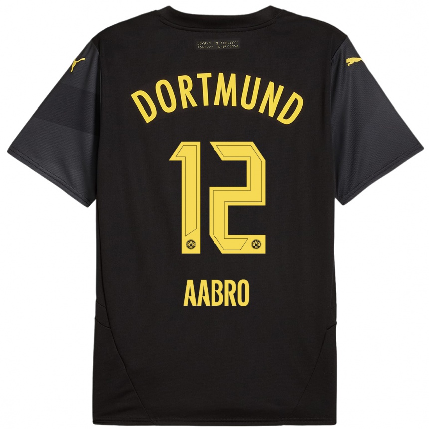 Hombre Fútbol Camiseta Gustav Aabro #12 Negro Amarillo 2ª Equipación 2024/25 Perú