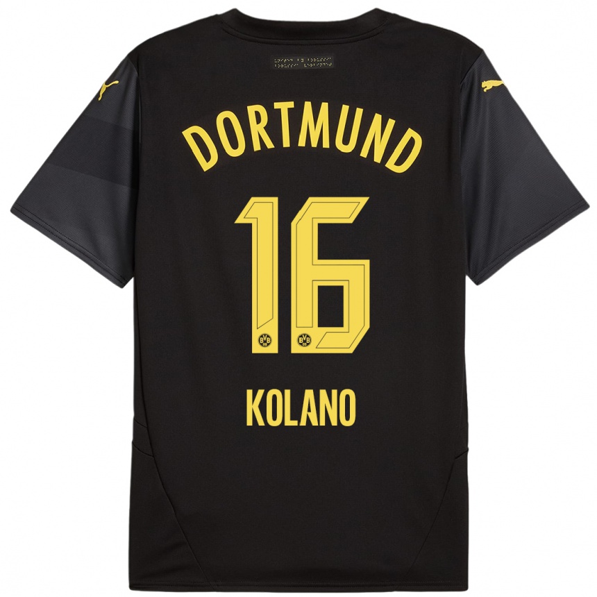 Hombre Fútbol Camiseta Damian Kolano #16 Negro Amarillo 2ª Equipación 2024/25 Perú