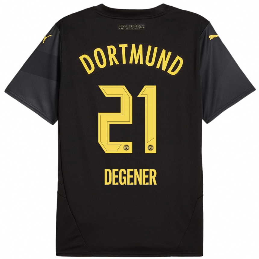 Hombre Fútbol Camiseta Tim Degener #21 Negro Amarillo 2ª Equipación 2024/25 Perú