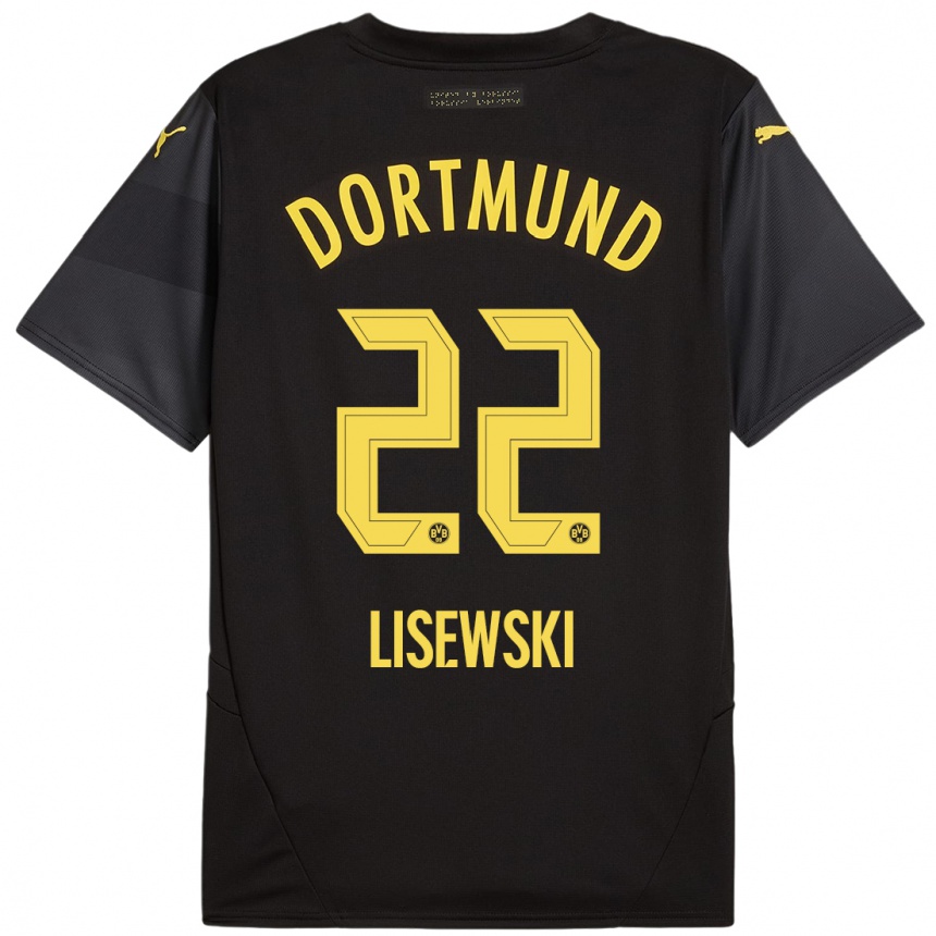 Hombre Fútbol Camiseta Robin Lisewski #22 Negro Amarillo 2ª Equipación 2024/25 Perú