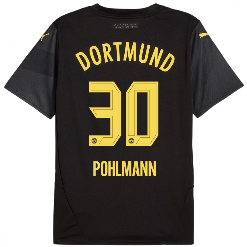 Hombre Fútbol Camiseta Ole Pohlmann #30 Negro Amarillo 2ª Equipación 2024/25 Perú