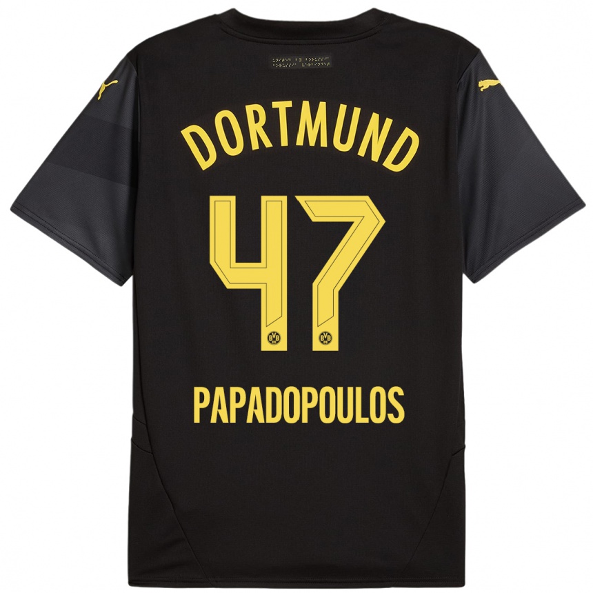 Hombre Fútbol Camiseta Antonios Papadopoulos #47 Negro Amarillo 2ª Equipación 2024/25 Perú