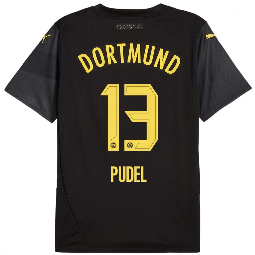 Hombre Fútbol Camiseta Bjarne Pudel #13 Negro Amarillo 2ª Equipación 2024/25 Perú